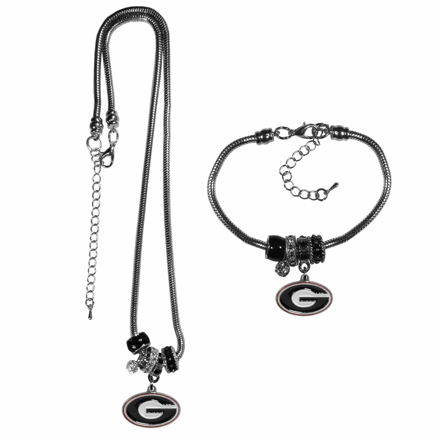 Georgia Bulldogs Euro Bead Necklace and Bracelet Set - Siskiyou Buckle - Flyclothing LLC