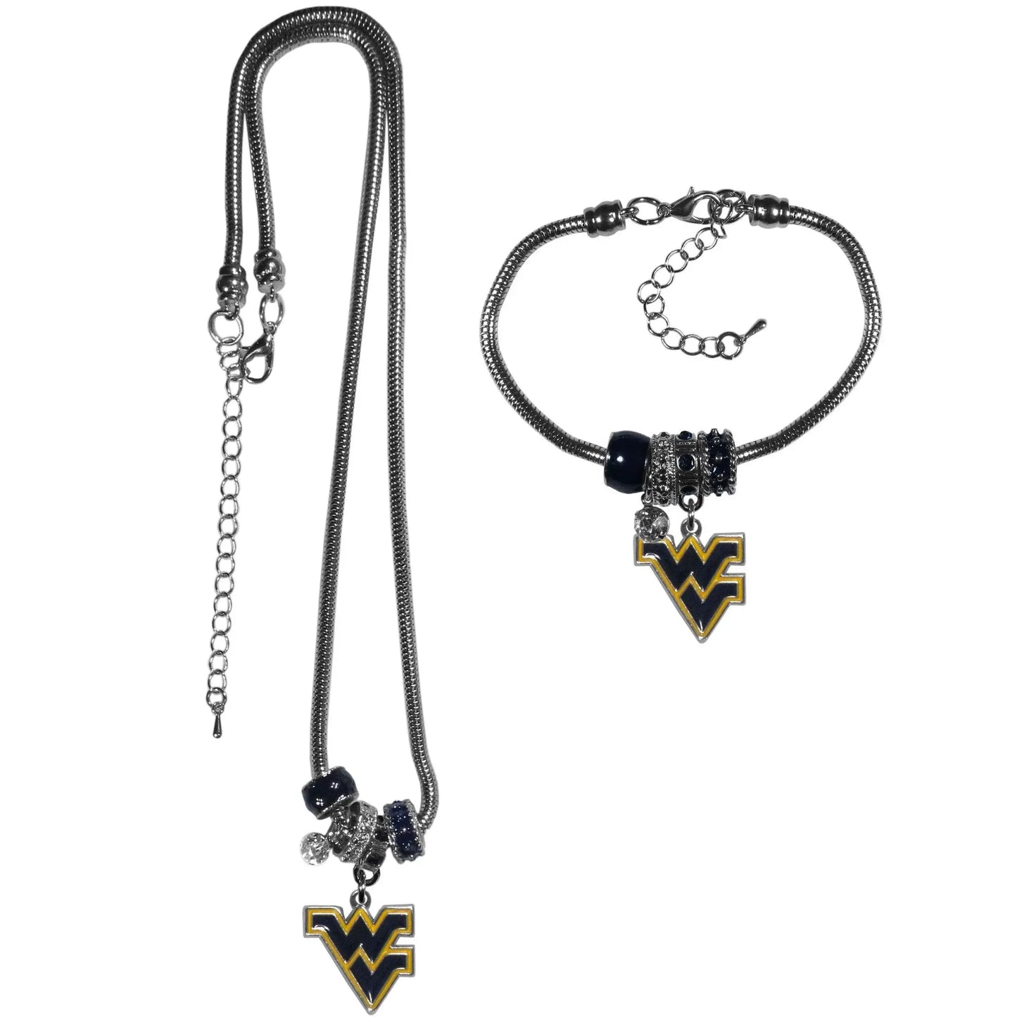 W. Virginia Mountaineers Euro Bead Necklace and Bracelet Set - Siskiyou Buckle - Flyclothing LLC