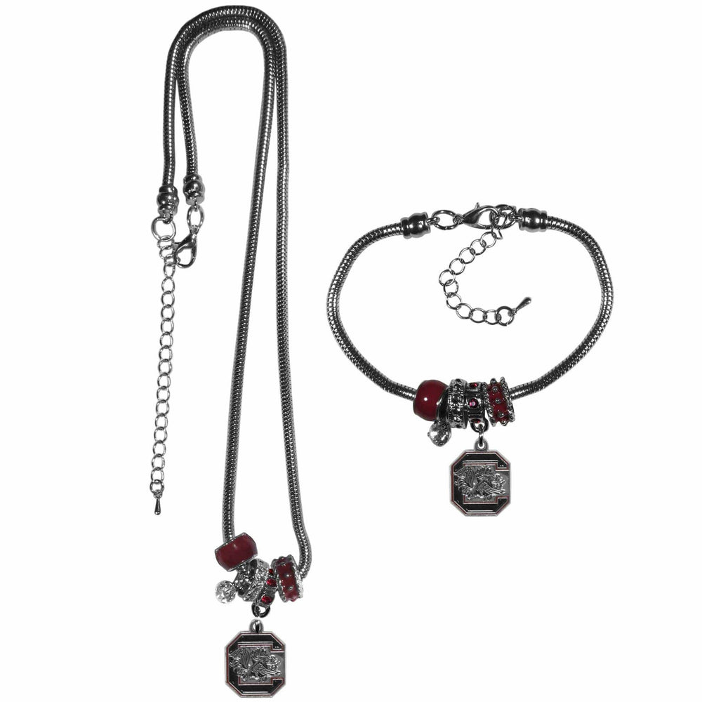 S. Carolina Gamecocks Euro Bead Necklace and Bracelet Set - Siskiyou Buckle