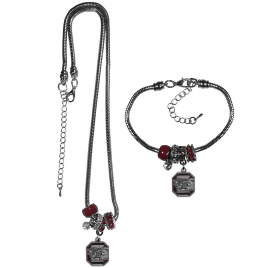 S. Carolina Gamecocks Euro Bead Necklace and Bracelet Set - Flyclothing LLC