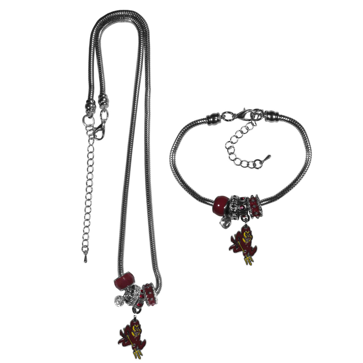 Arizona St. Sun Devils Euro Bead Necklace and Bracelet Set - Flyclothing LLC