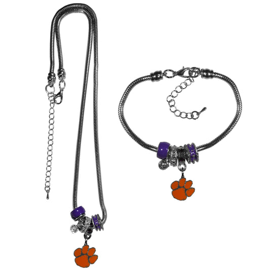 Clemson Tigers Euro Bead Necklace and Bracelet Set - Flyclothing LLC