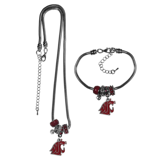 Washington St. Cougars Euro Bead Necklace and Bracelet Set - Flyclothing LLC