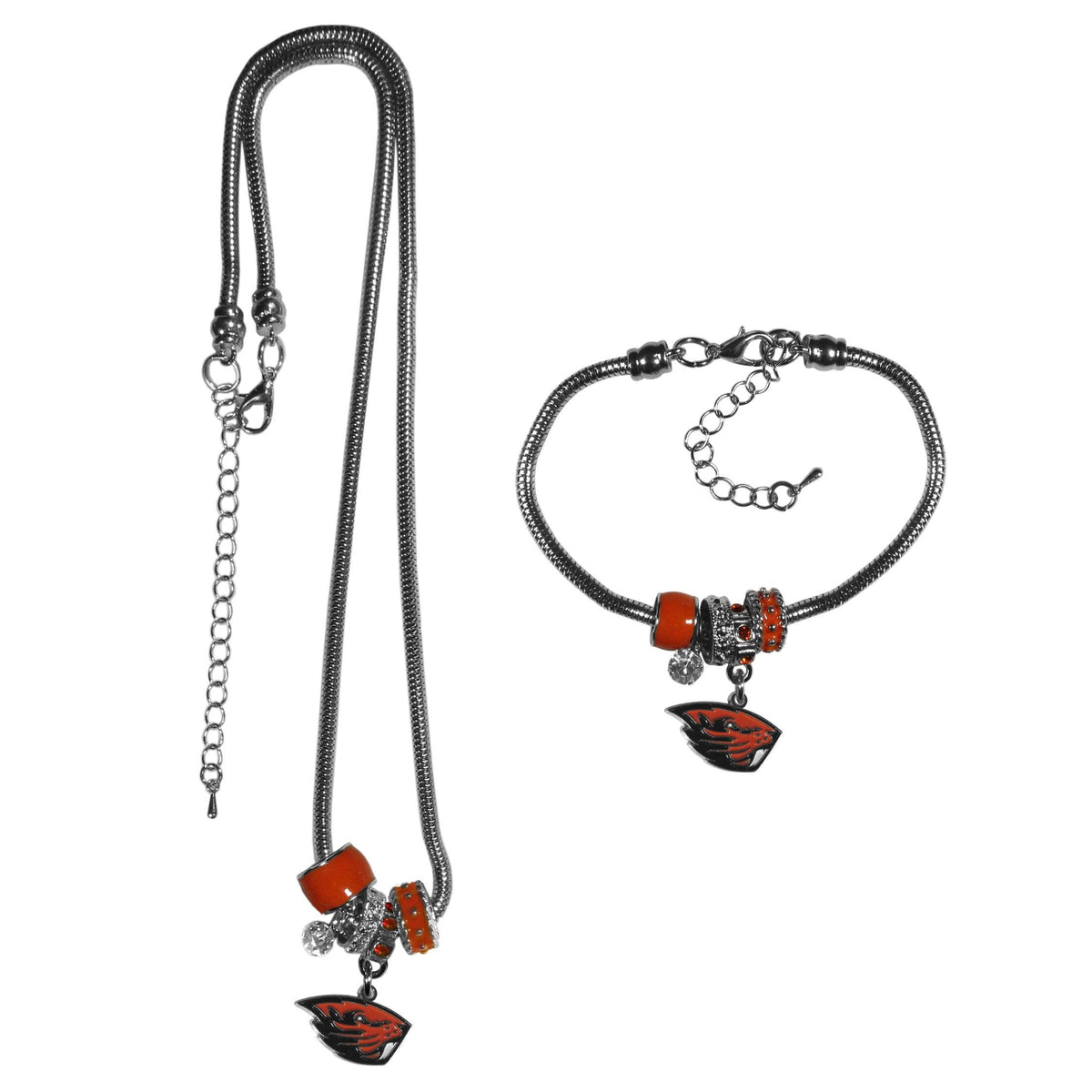 Oregon St. Beavers Euro Bead Necklace and Bracelet Set - Flyclothing LLC