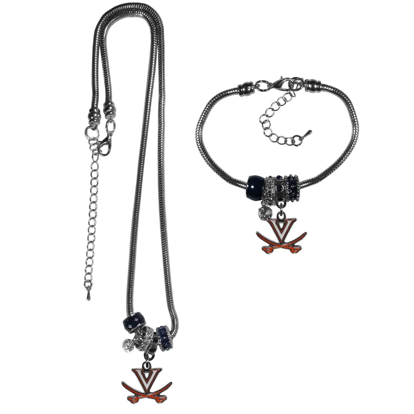 Virginia Cavaliers Euro Bead Necklace and Bracelet Set - Siskiyou Buckle - Flyclothing LLC