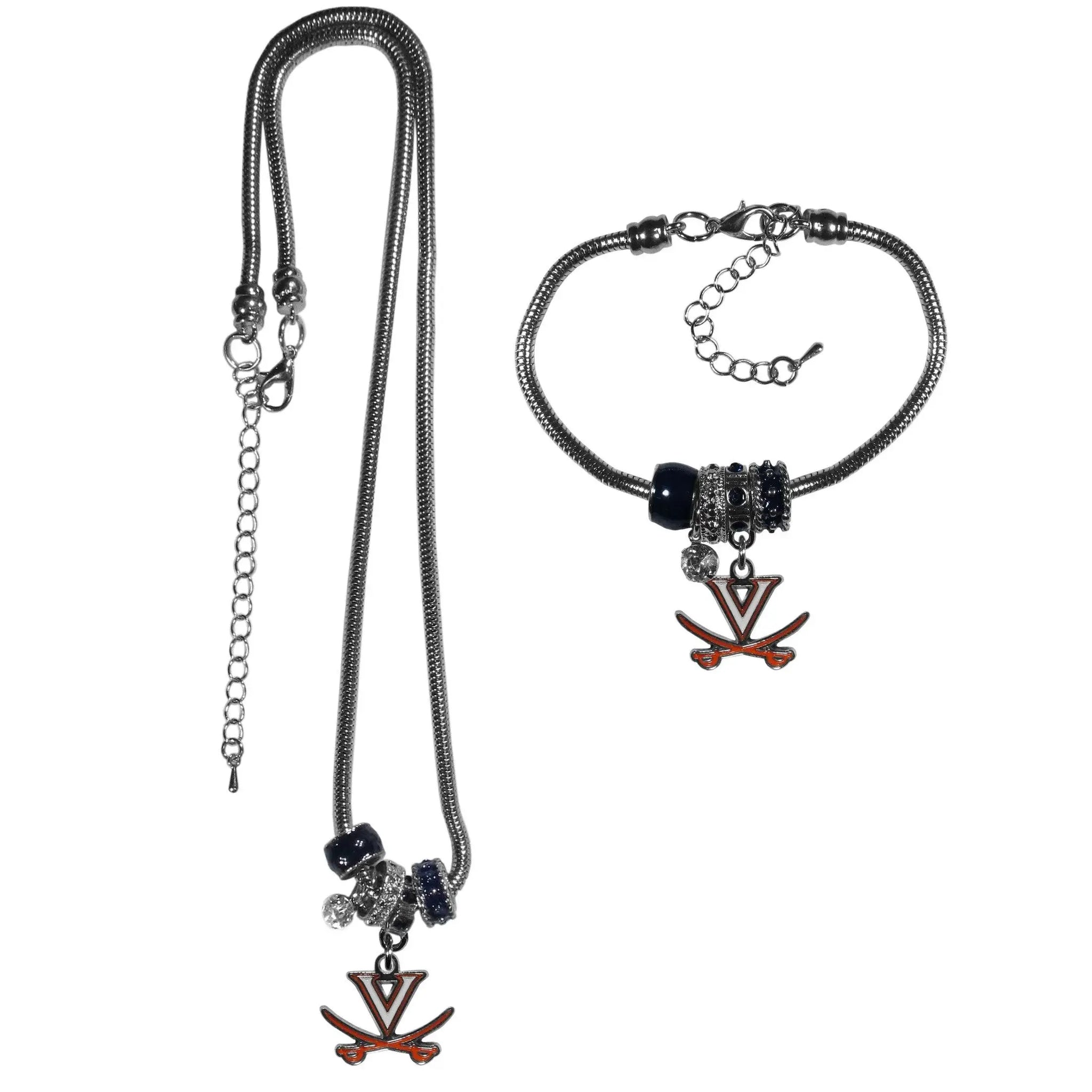 Virginia Cavaliers Euro Bead Necklace and Bracelet Set - Siskiyou Buckle - Flyclothing LLC