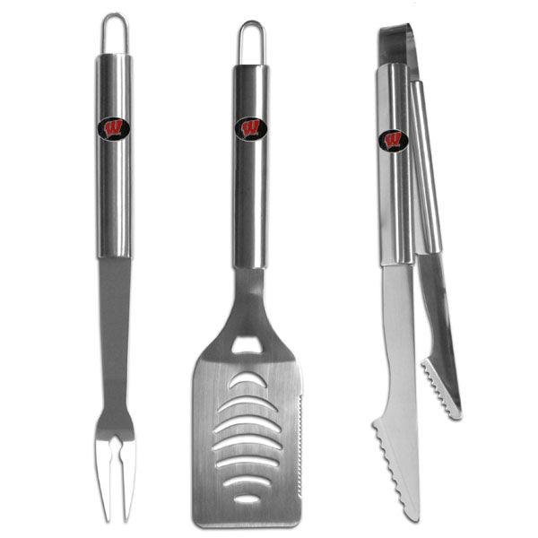 Wisconsin Badgers 3 pc Stainless Steel BBQ Set - Flyclothing LLC