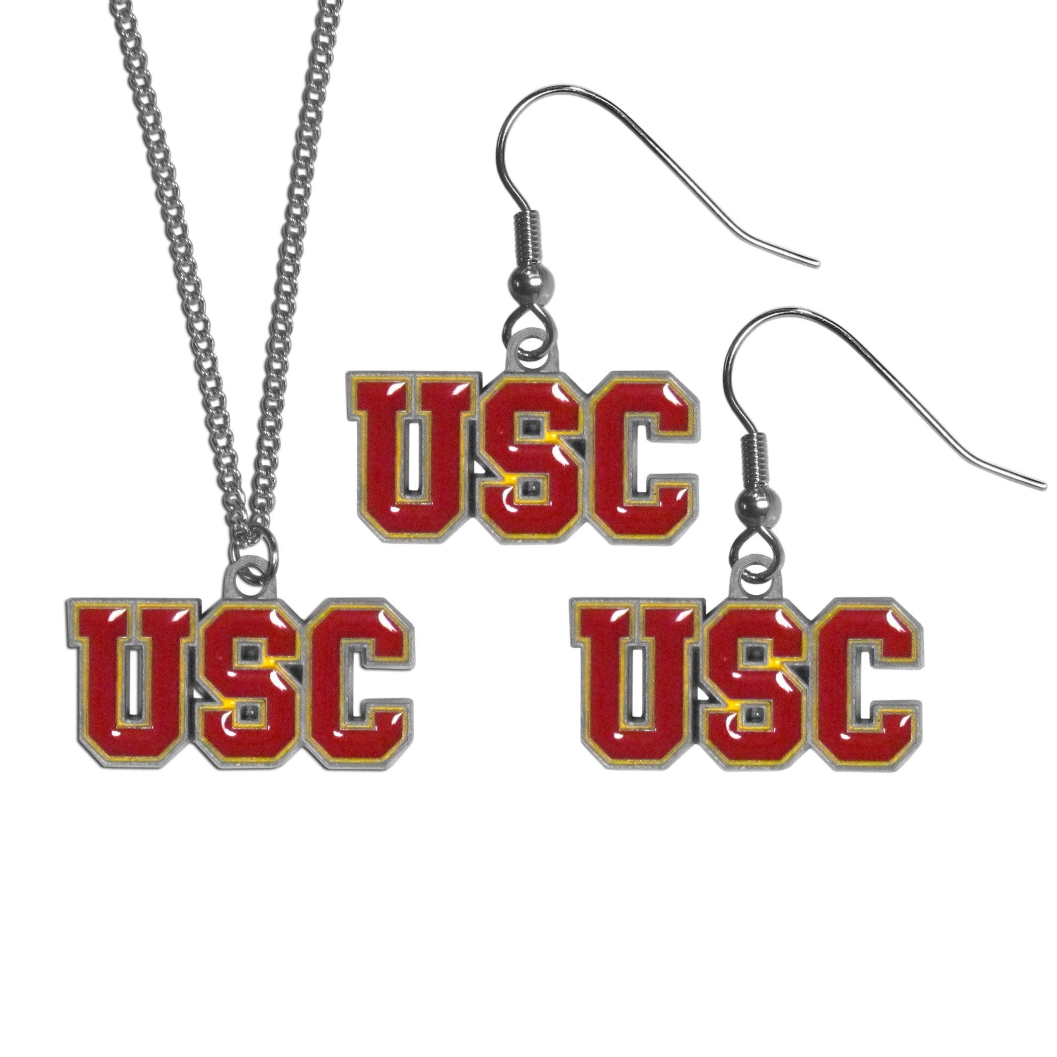 USC Trojans Dangle Earrings and Chain Necklace Set - Flyclothing LLC