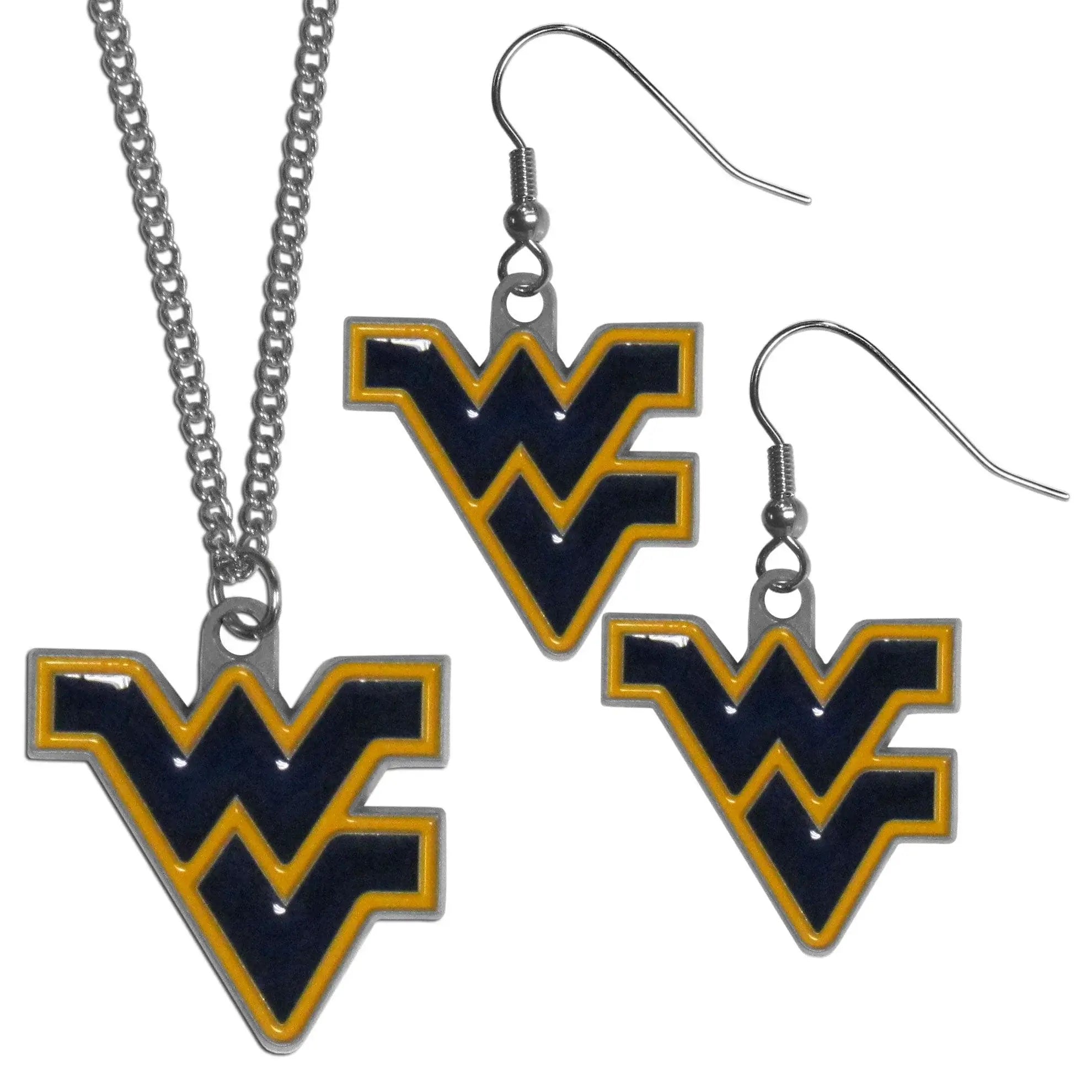 W. Virginia Mountaineers Dangle Earrings and Chain Necklace Set - Siskiyou Buckle - Flyclothing LLC