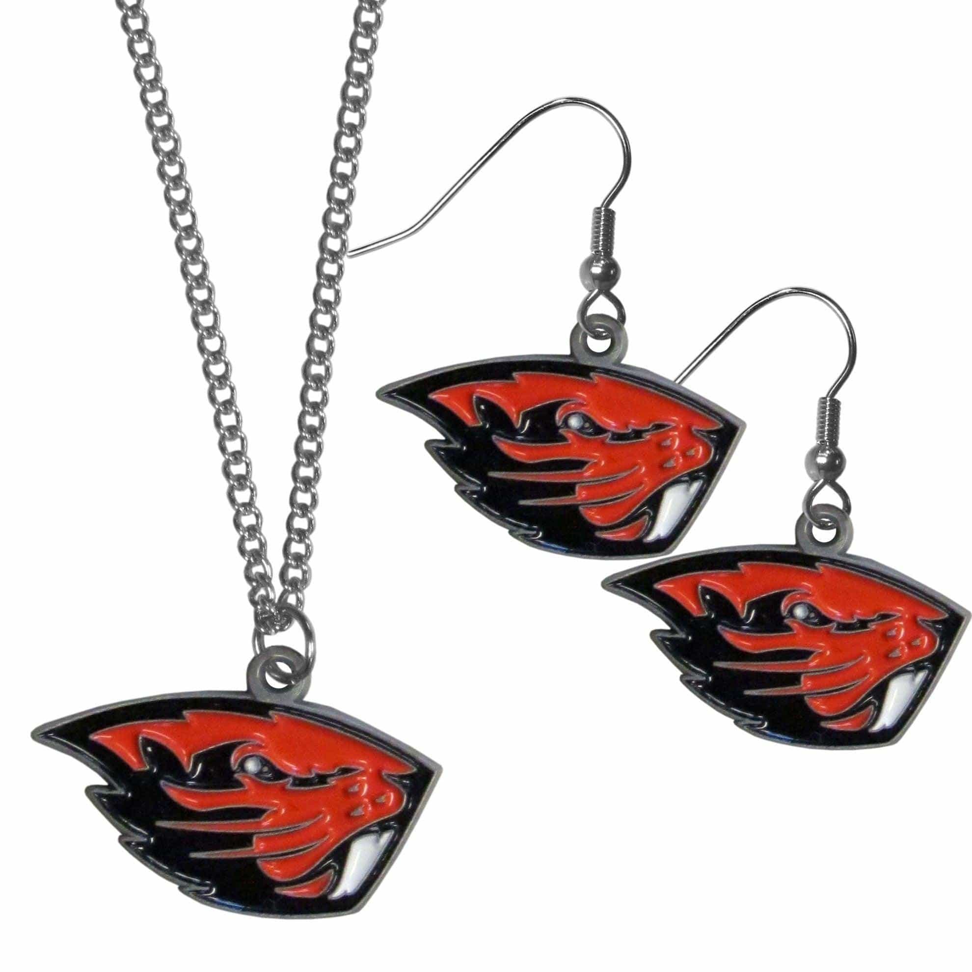 Oregon St. Beavers Dangle Earrings and Chain Necklace Set - Flyclothing LLC