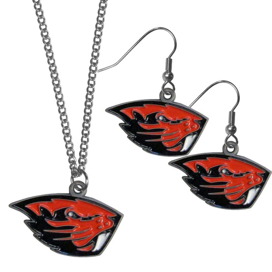Oregon St. Beavers Dangle Earrings and Chain Necklace Set - Flyclothing LLC