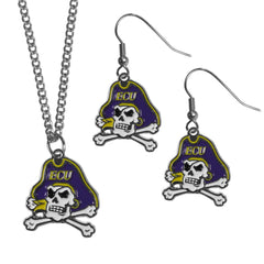 East Carolina Pirates Dangle Earrings and Chain Necklace Set - Flyclothing LLC