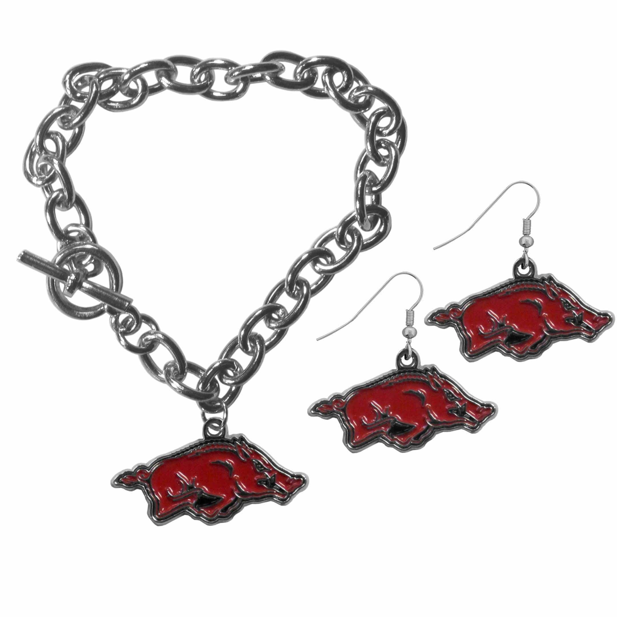 Arkansas Razorbacks Chain Bracelet and Dangle Earring Set - Siskiyou Buckle