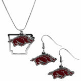 Arkansas Razorbacks Dangle Earrings and State Necklace Set - Siskiyou Buckle