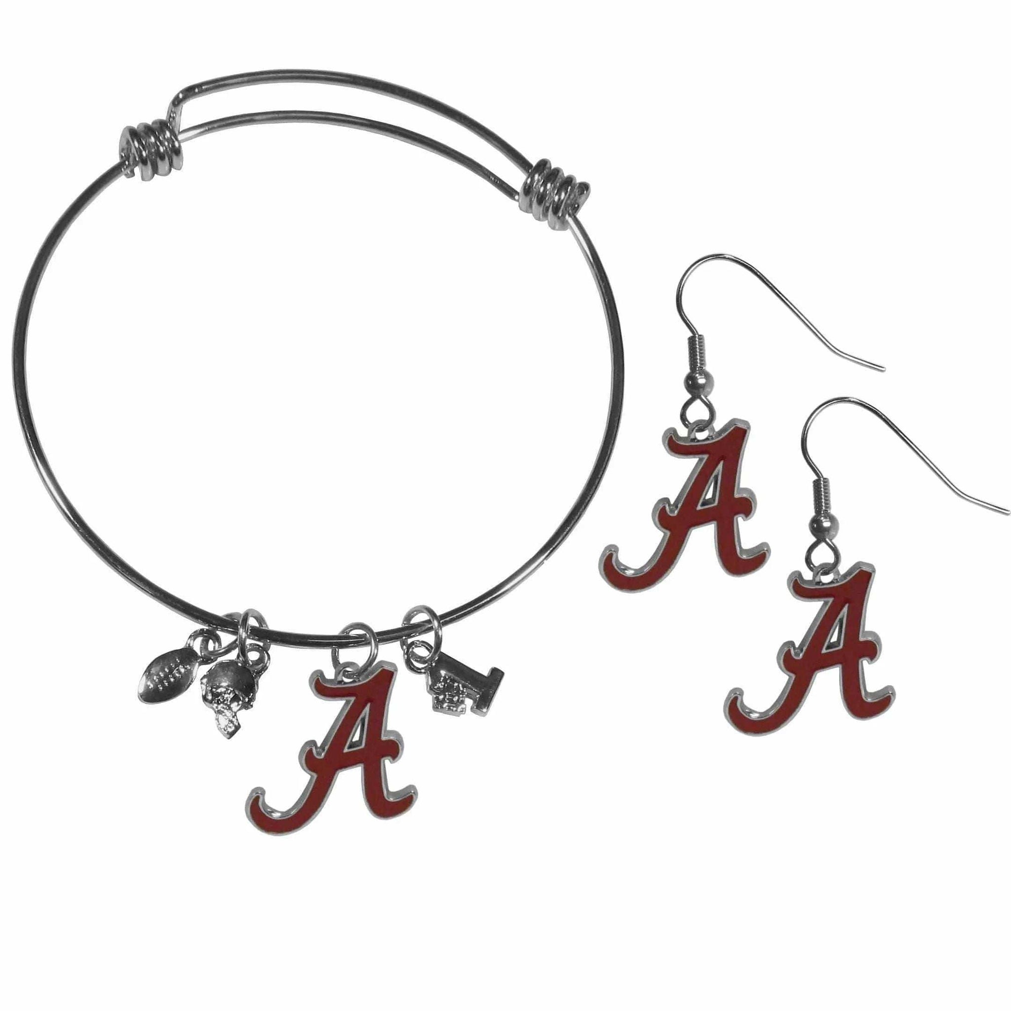 Alabama Crimson Tide Dangle Earrings and Charm Bangle Bracelet Set - Siskiyou Buckle - Flyclothing LLC