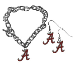 Alabama Crimson Tide Chain Bracelet and Dangle Earring Set - Flyclothing LLC
