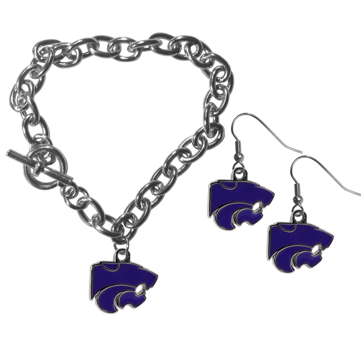 Kansas St. Wildcats Chain Bracelet and Dangle Earring Set - Flyclothing LLC