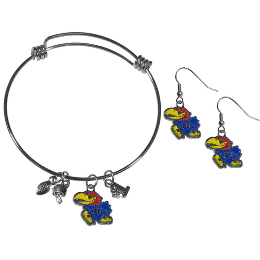 Kansas Jayhawks Dangle Earrings and Charm Bangle Bracelet Set - Flyclothing LLC