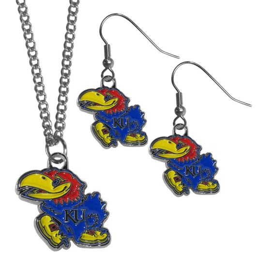 Kansas Jayhawks Dangle Earrings and Chain Necklace Set - Siskiyou Buckle