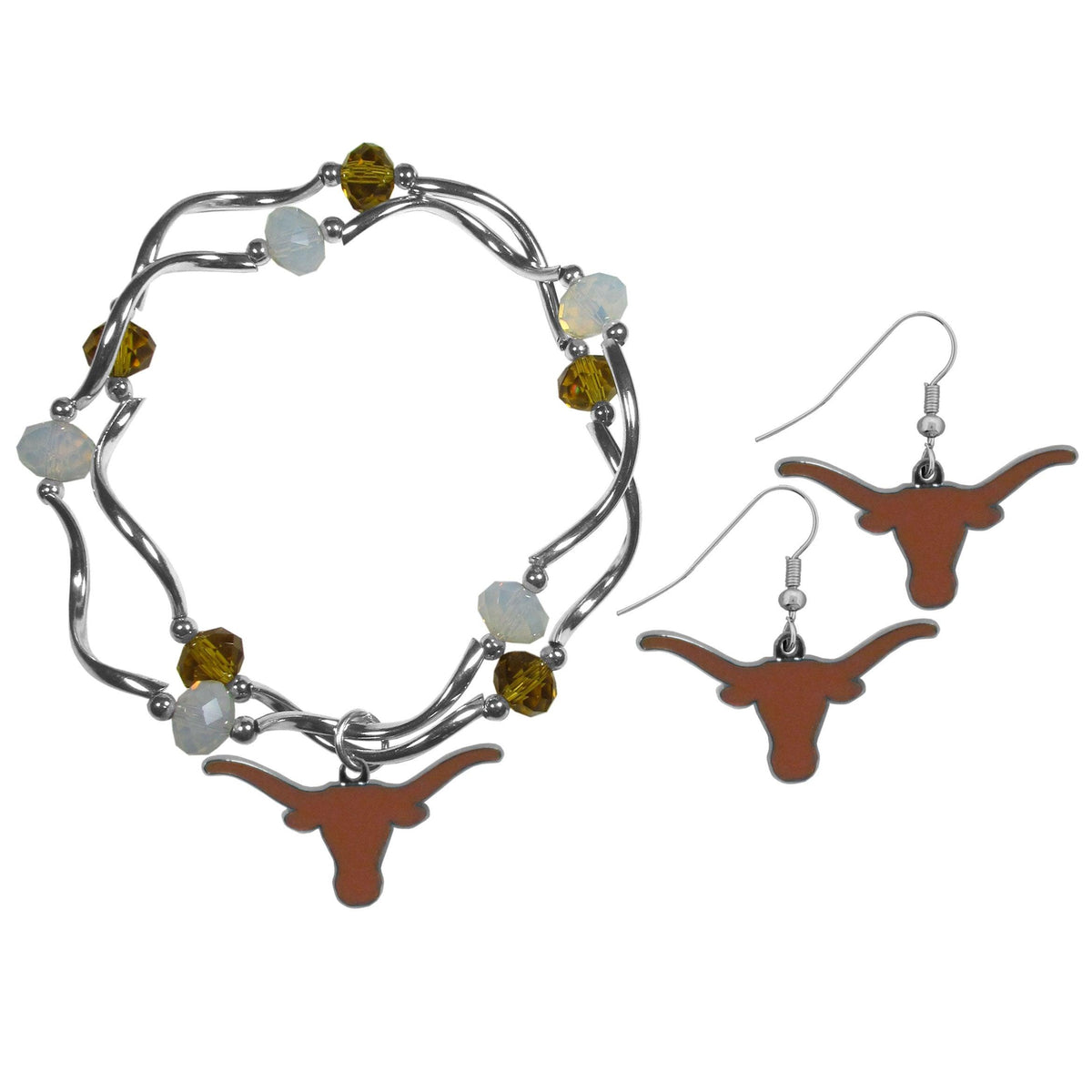 Texas Longhorns Dangle Earrings and Crystal Bead Bracelet Set - Flyclothing LLC