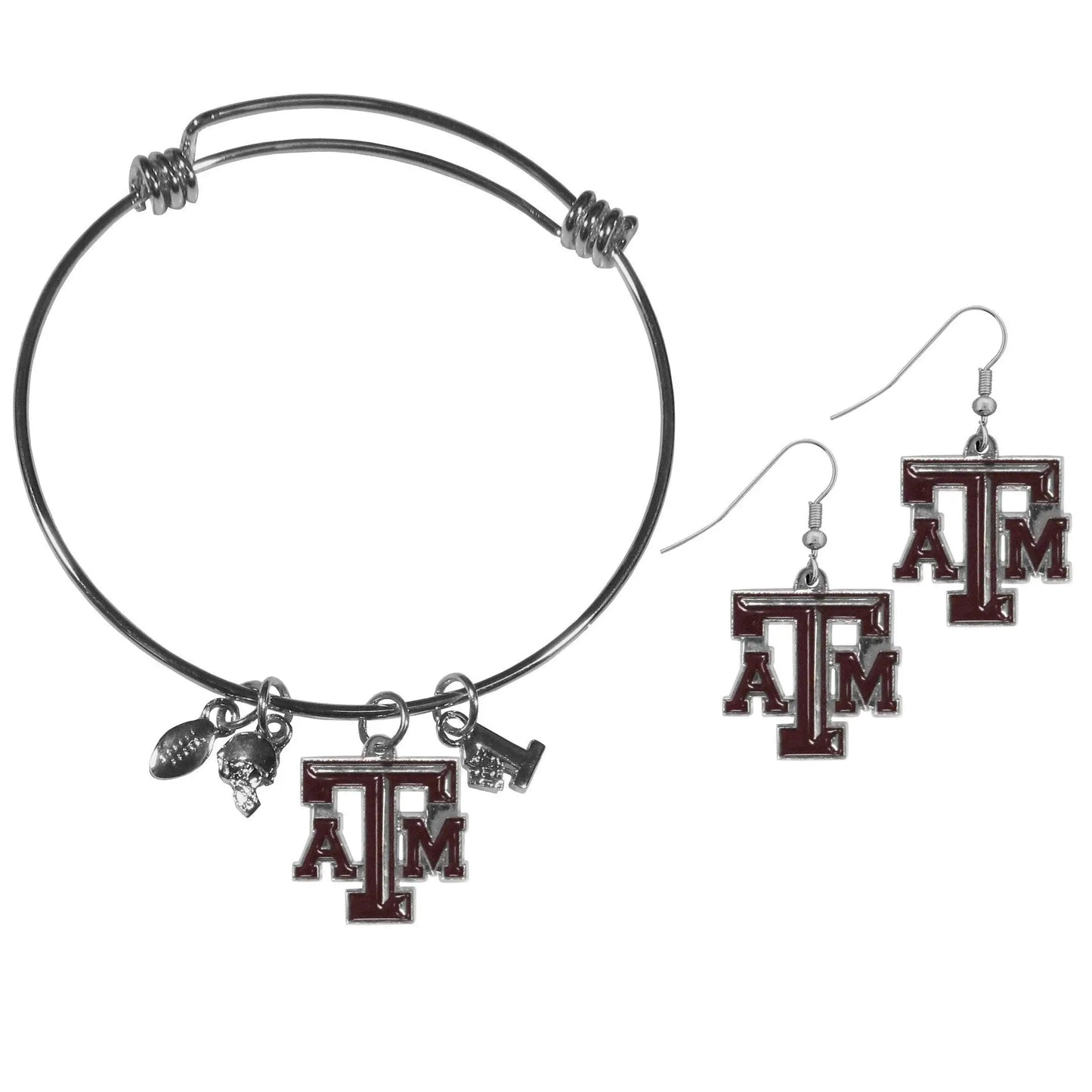 Texas A & M Aggies Dangle Earrings and Charm Bangle Bracelet Set - Siskiyou Buckle - Flyclothing LLC