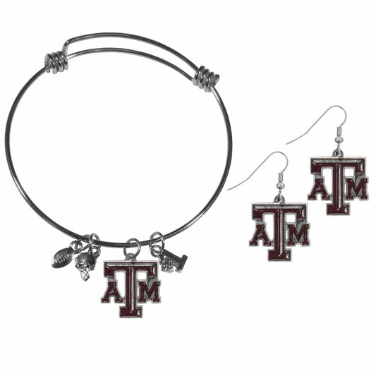 Texas A & M Aggies Dangle Earrings and Charm Bangle Bracelet Set - Siskiyou Buckle - Flyclothing LLC