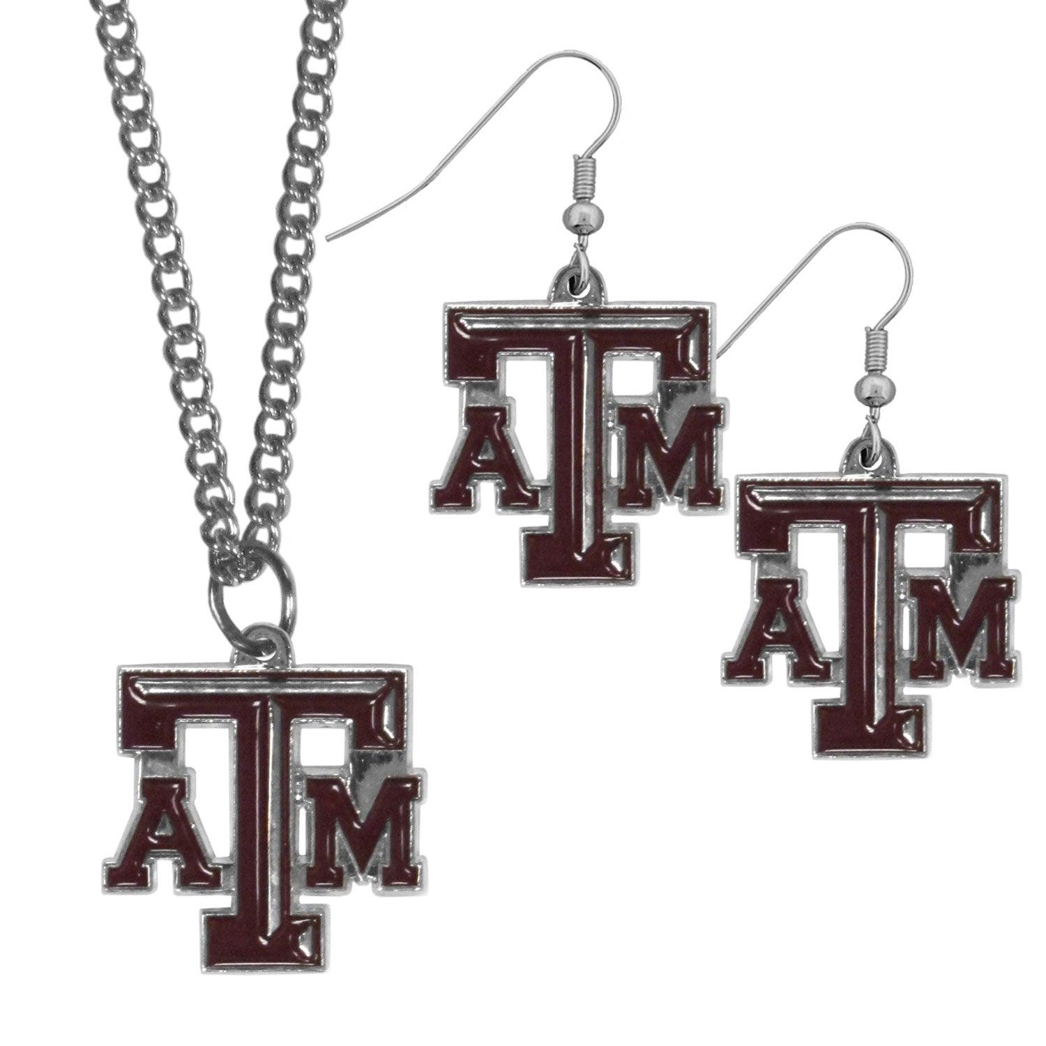 Texas A & M Aggies Dangle Earrings and Chain Necklace Set - Flyclothing LLC