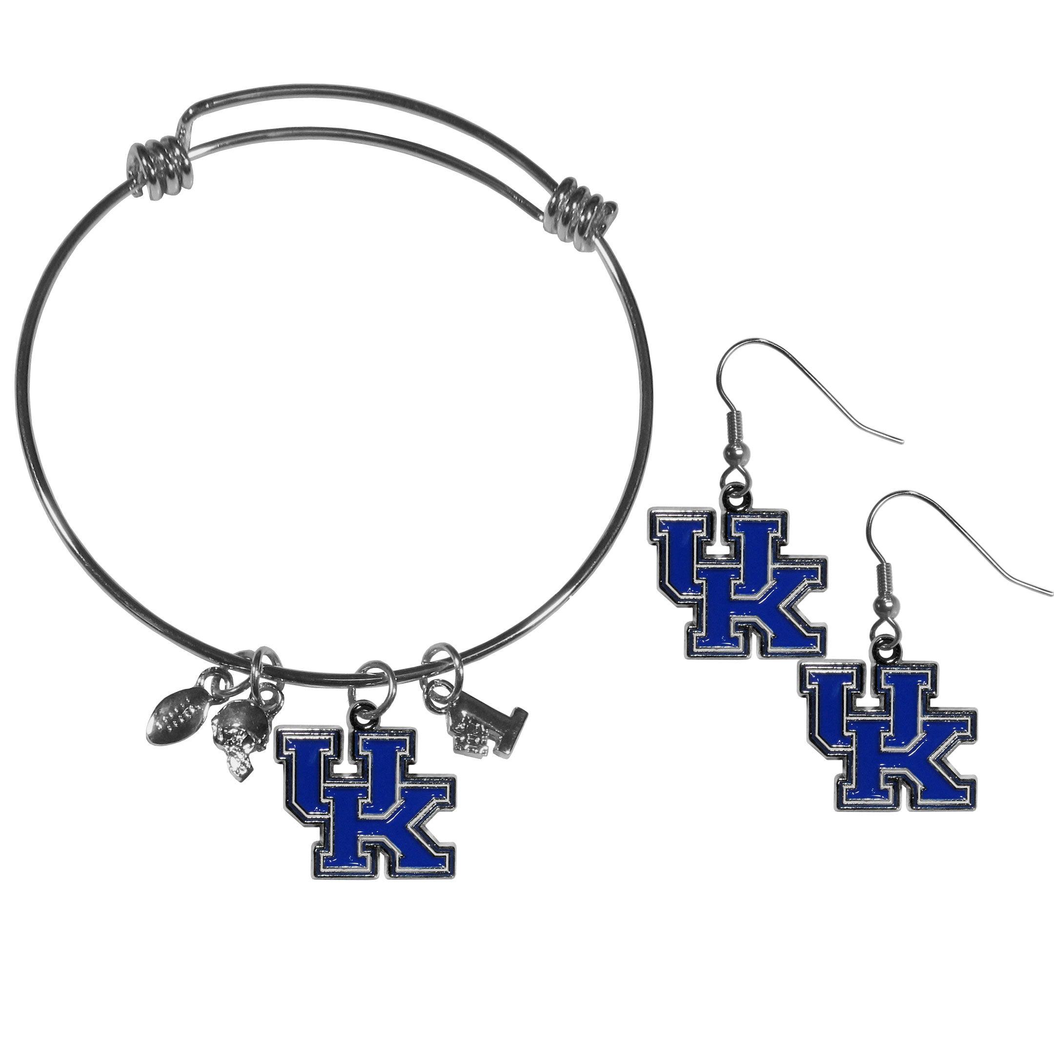 Kentucky Wildcats Dangle Earrings and Charm Bangle Bracelet Set - Flyclothing LLC