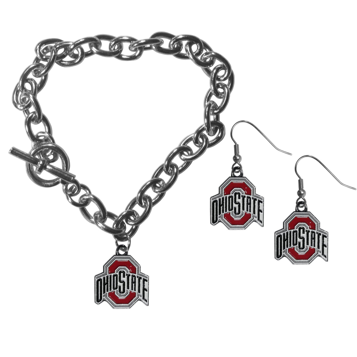 Ohio St. Buckeyes Chain Bracelet and Dangle Earring Set - Flyclothing LLC