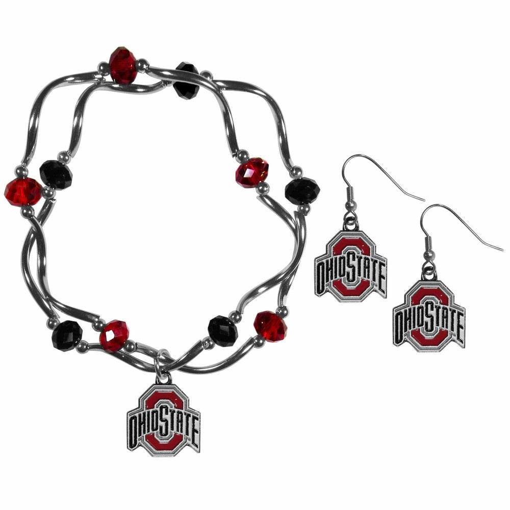 Ohio St. Buckeyes Dangle Earrings and Crystal Bead Bracelet Set - Siskiyou Buckle - Flyclothing LLC