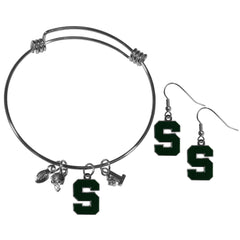 Michigan St. Spartans Dangle Earrings and Charm Bangle Bracelet Set - Flyclothing LLC