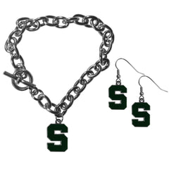 Michigan St. Spartans Chain Bracelet and Dangle Earring Set - Flyclothing LLC