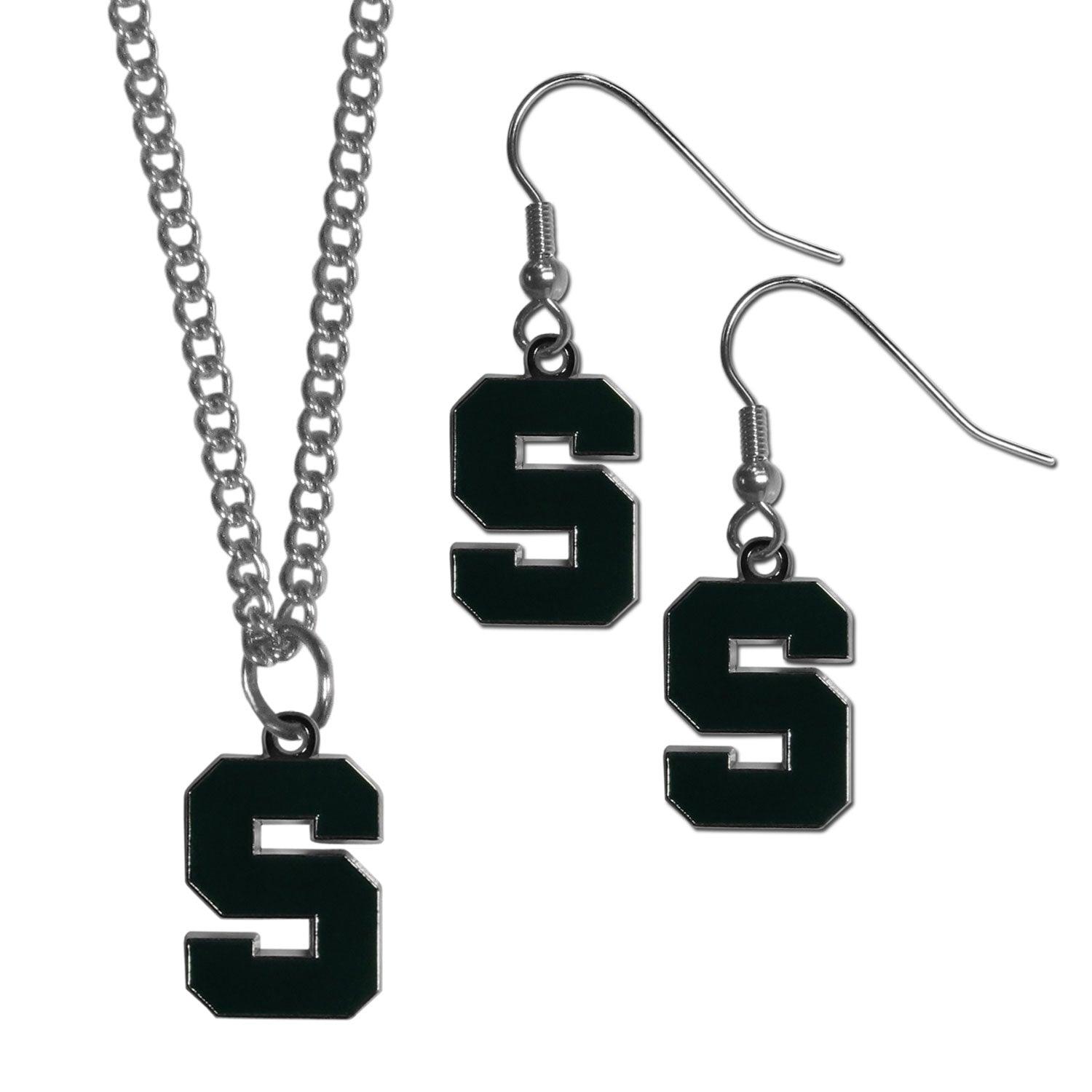 Michigan St. Spartans Dangle Earrings and Chain Necklace Set - Flyclothing LLC