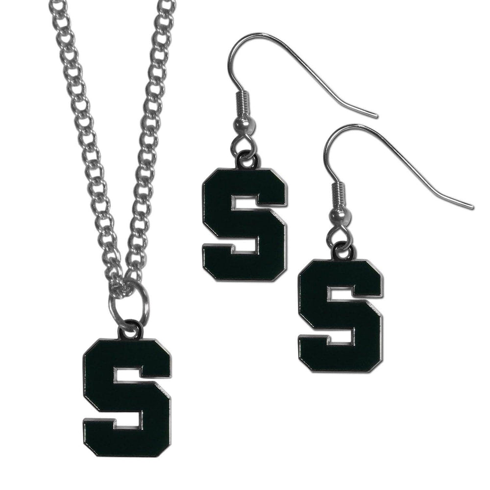 Michigan St. Spartans Dangle Earrings and Chain Necklace Set - Siskiyou Buckle