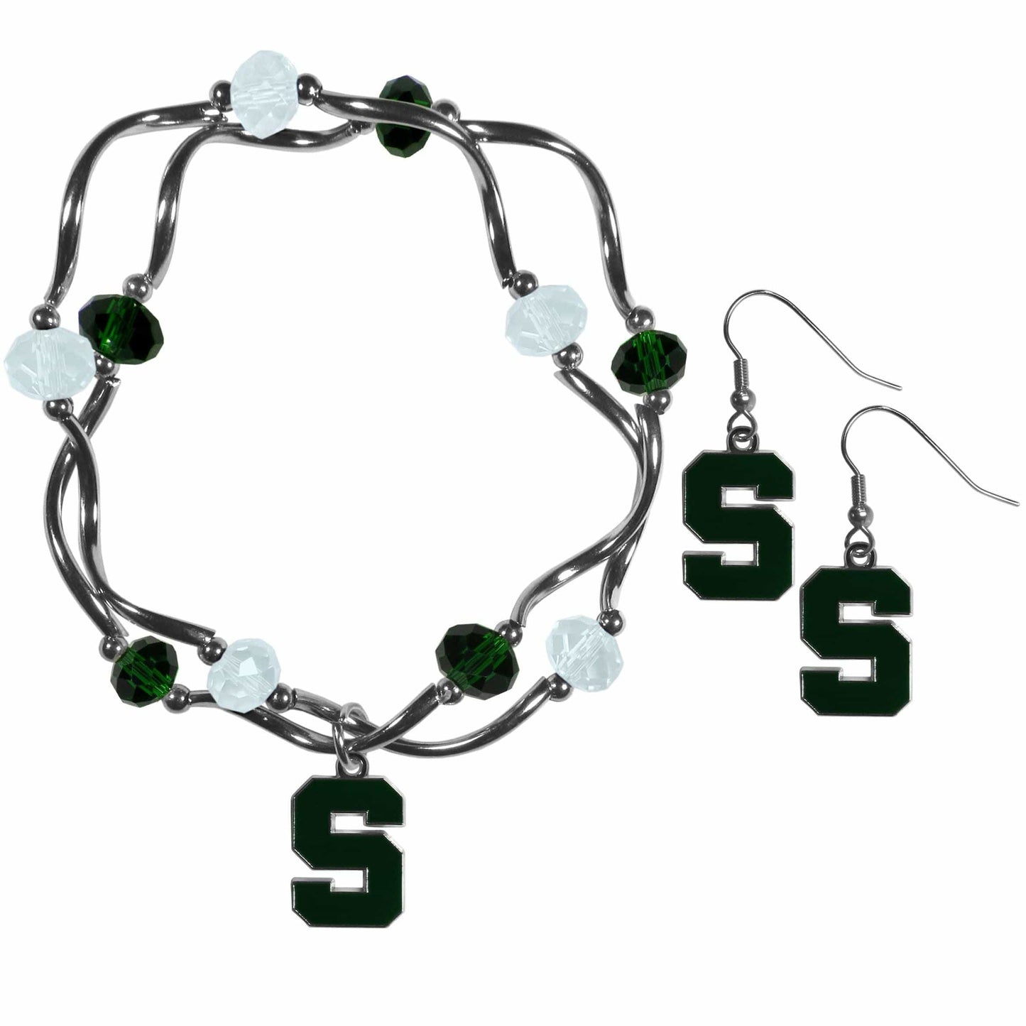 Michigan St. Spartans Dangle Earrings and Crystal Bead Bracelet Set - Siskiyou Buckle - Flyclothing LLC