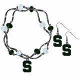 Michigan St. Spartans Dangle Earrings and Crystal Bead Bracelet Set - Siskiyou Buckle