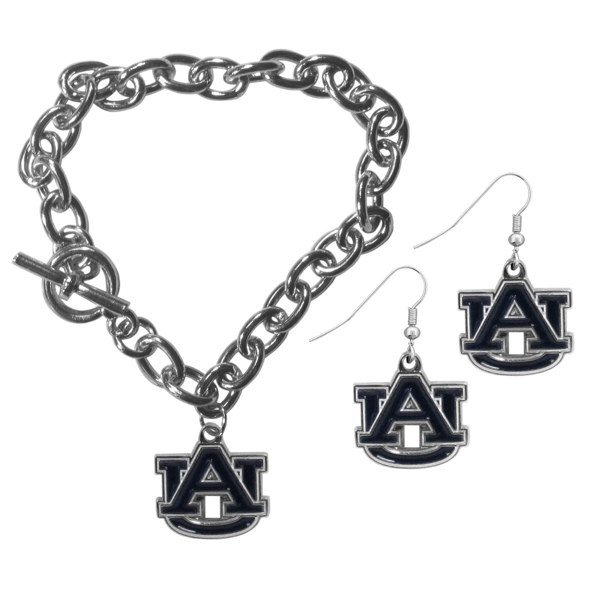 Auburn Tigers Chain Bracelet and Dangle Earring Set - Flyclothing LLC