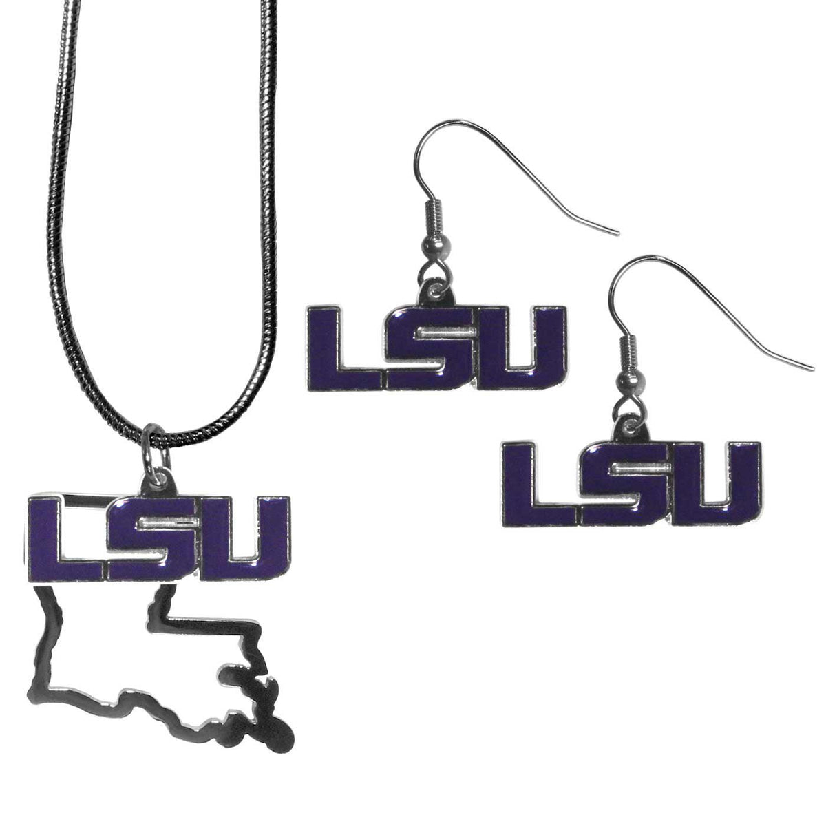 LSU Tigers Dangle Earrings and State Necklace Set - Flyclothing LLC