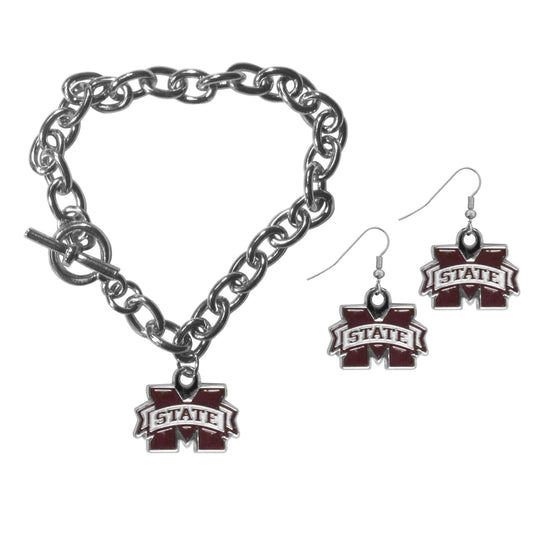 Mississippi St. Bulldogs Chain Bracelet and Dangle Earring Set - Flyclothing LLC