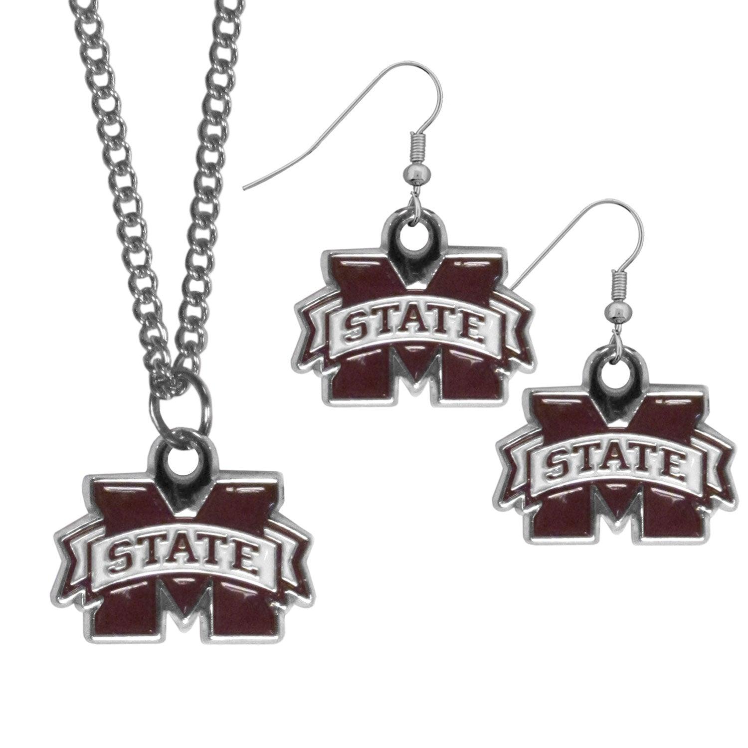 Mississippi St. Bulldogs Dangle Earrings and Chain Necklace Set - Flyclothing LLC