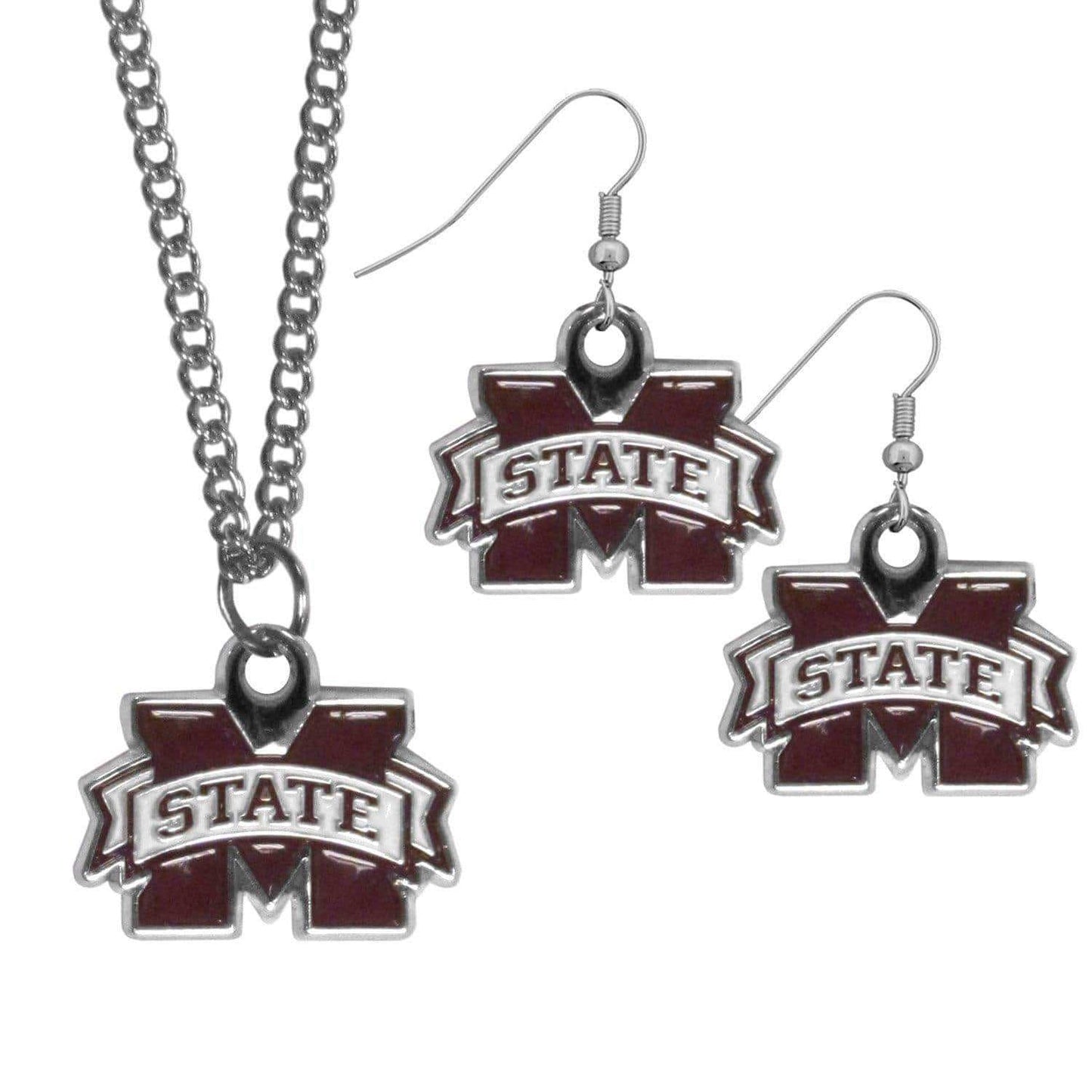 Mississippi St. Bulldogs Dangle Earrings and Chain Necklace Set - Siskiyou Buckle - Flyclothing LLC