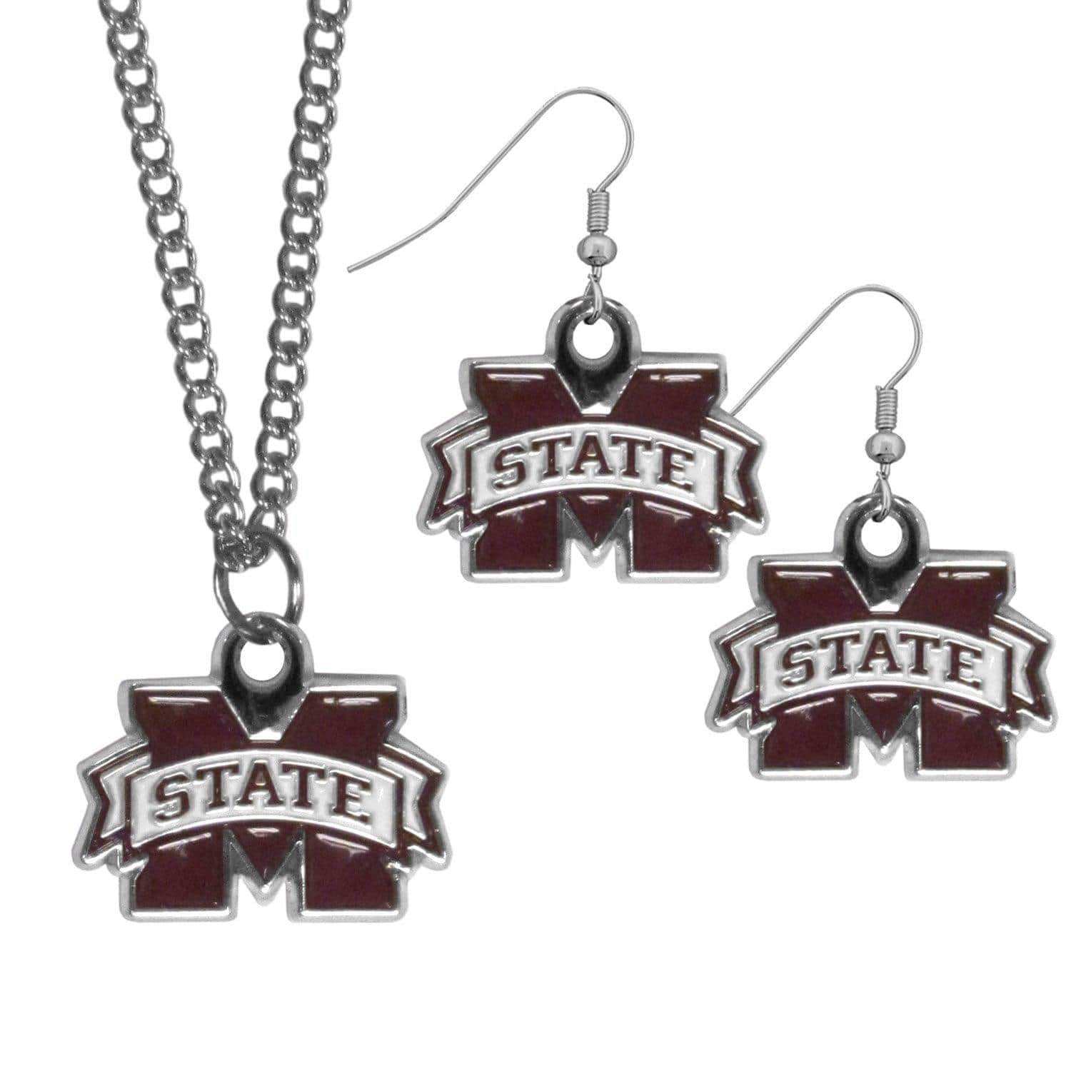 Mississippi St. Bulldogs Dangle Earrings and Chain Necklace Set - Siskiyou Buckle - Flyclothing LLC