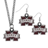 Mississippi St. Bulldogs Dangle Earrings and Chain Necklace Set - Siskiyou Buckle