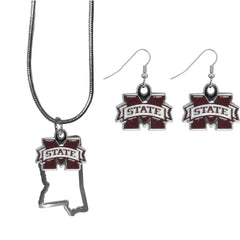Mississippi St. Bulldogs Dangle Earrings and State Necklace Set - Flyclothing LLC