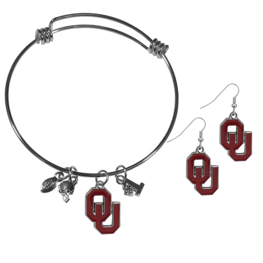 Oklahoma Sooners Dangle Earrings and Charm Bangle Bracelet Set - Flyclothing LLC