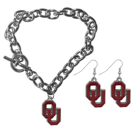 Oklahoma Sooners Chain Bracelet and Dangle Earring Set - Flyclothing LLC