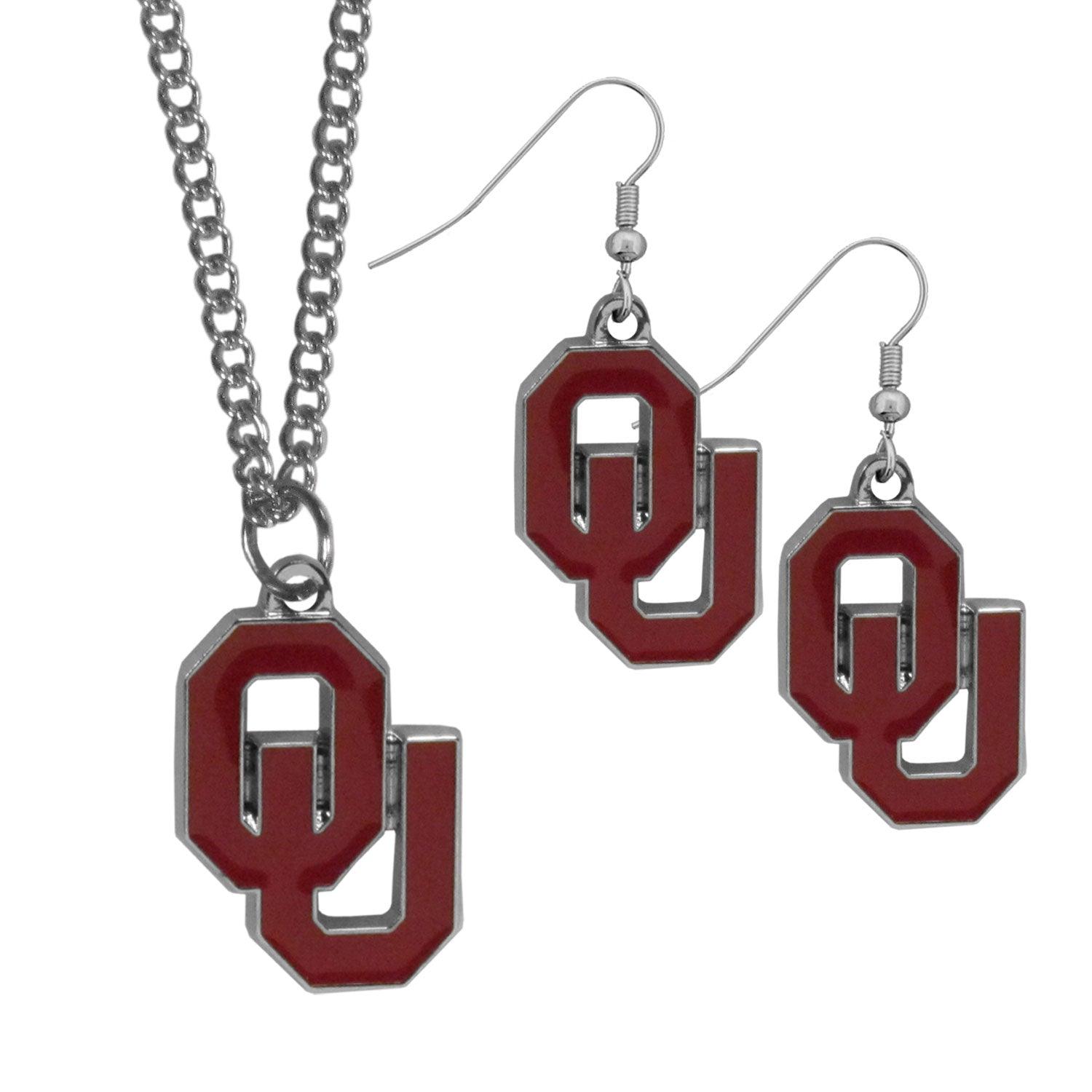 Oklahoma Sooners Dangle Earrings and Chain Necklace Set - Flyclothing LLC