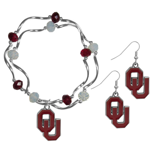 Oklahoma Sooners Dangle Earrings and Crystal Bead Bracelet Set - Flyclothing LLC