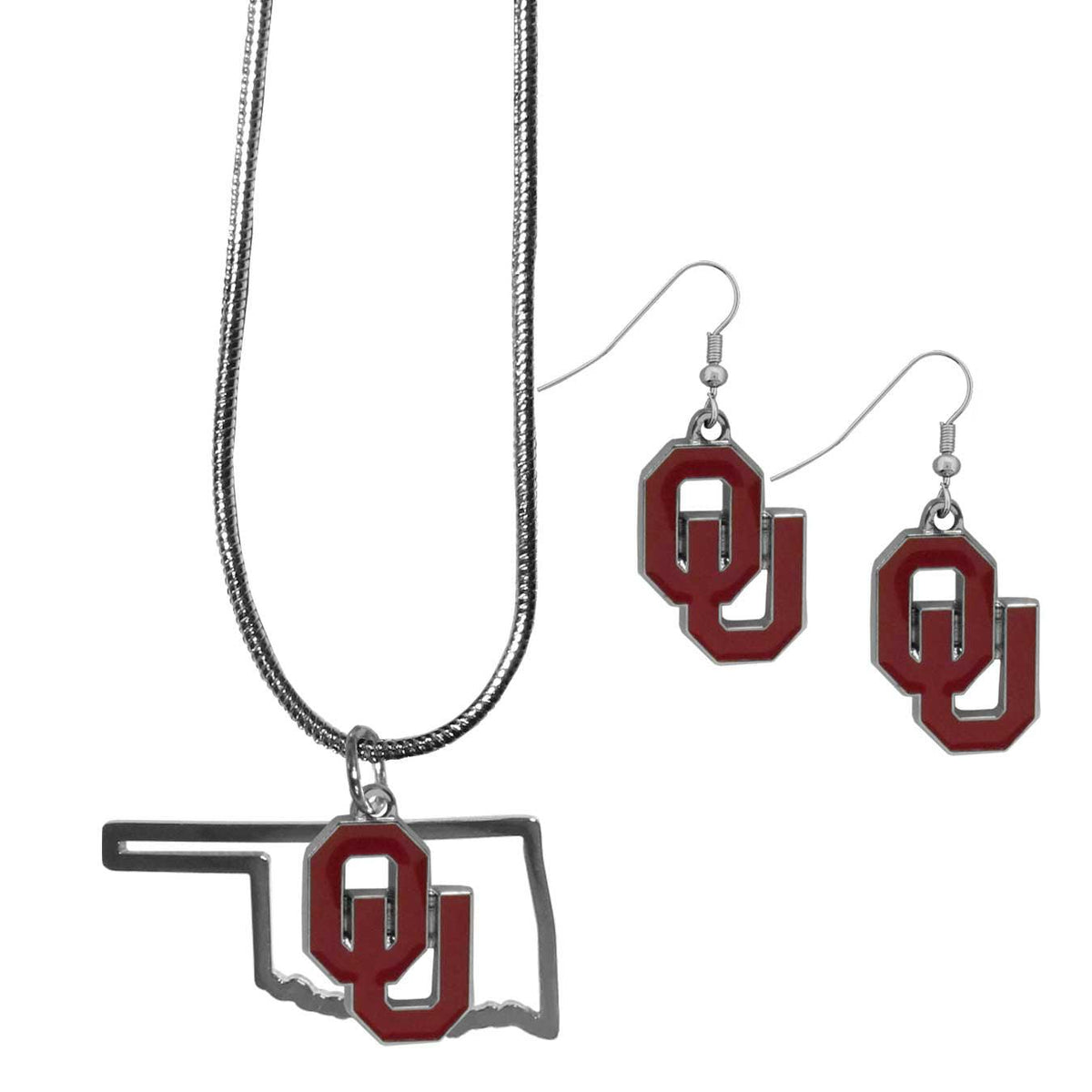 Oklahoma Sooners Dangle Earrings and State Necklace Set - Flyclothing LLC