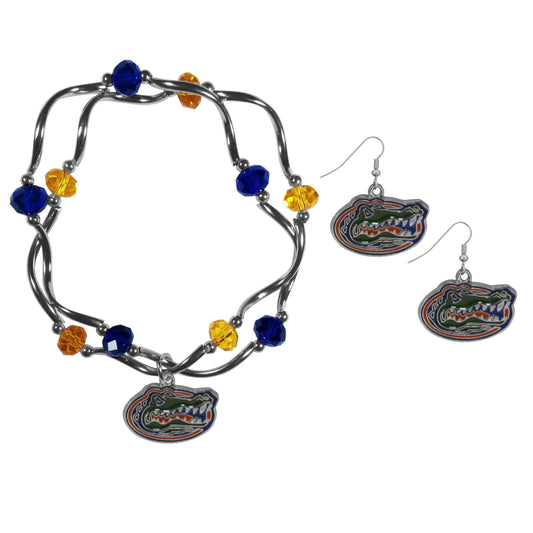Florida Gators Dangle Earrings and Crystal Bead Bracelet Set - Flyclothing LLC